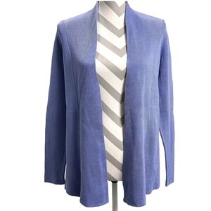Eileen Fisher Silk Cotton Interlock Cardigan Open Front Sweater Periwinkle M